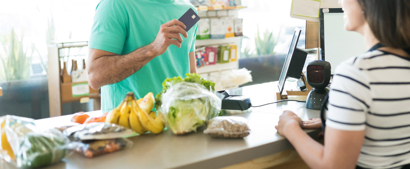 Paying for groceries with debit card