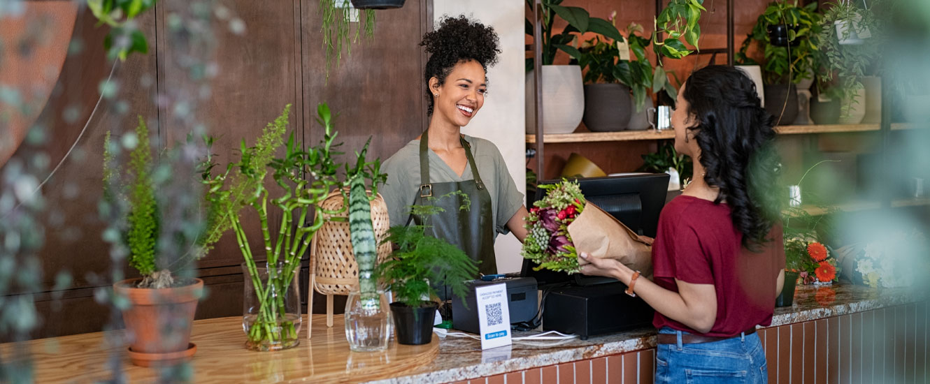 A transaction at a florist shop